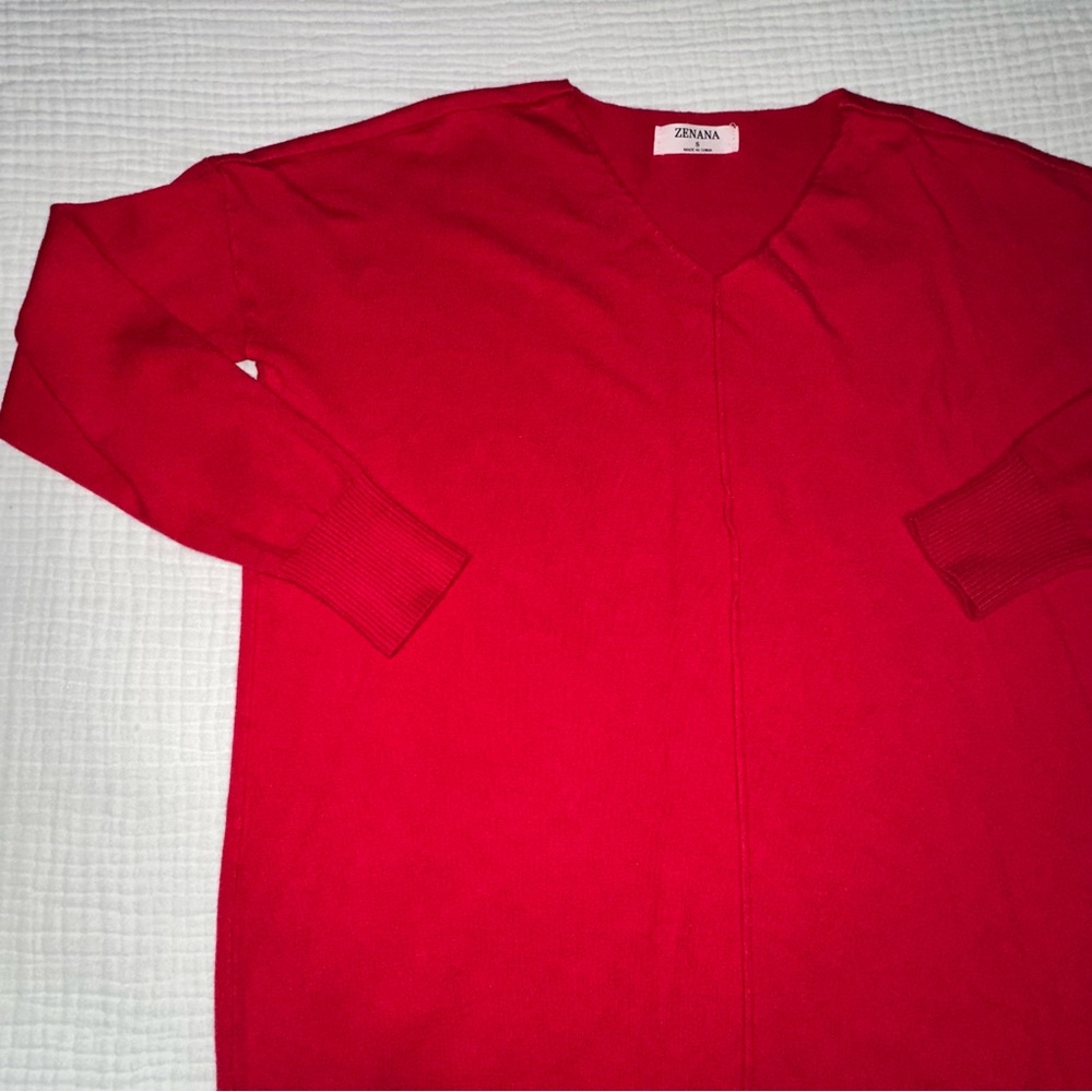 Zenana red v-neck super soft‎ holiday size S sweater